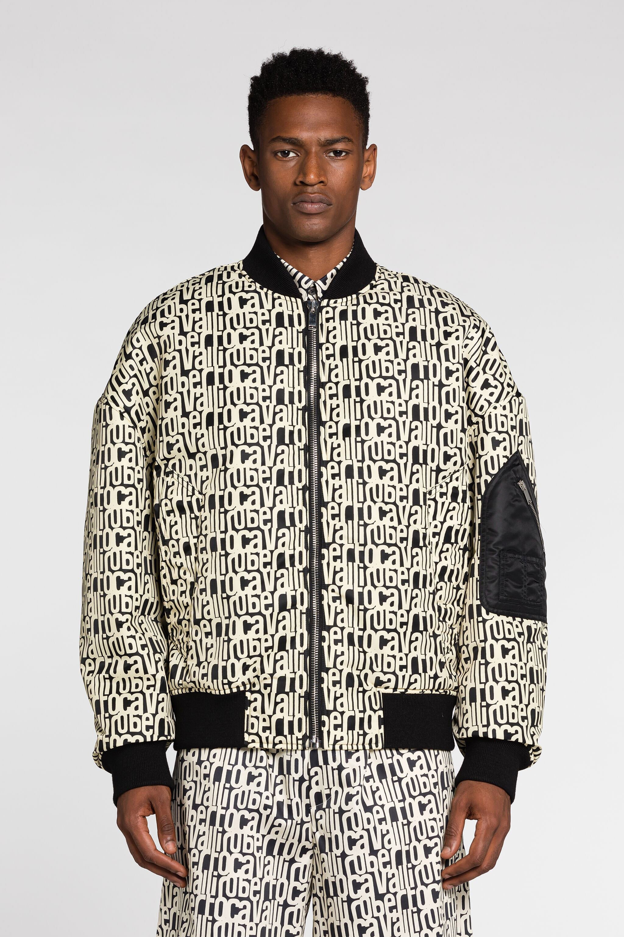 RC Bomberjacke mit Logo-Print Schwarz/Weiß RRT401-5R002