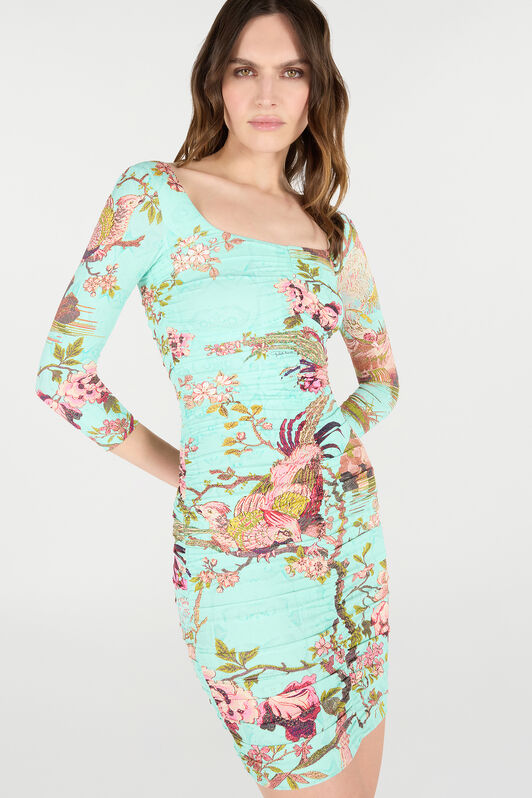 RC Mini Dress with Naturalistic Motif RC Mini Dress with Naturalistic Motif Blue/Pink VKT146-LNP76