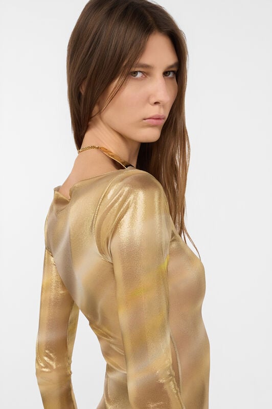 RC Abito Lungo See-Through Con Stampa Marmorizzata GOLD-SAHARA WWT127-TLS27