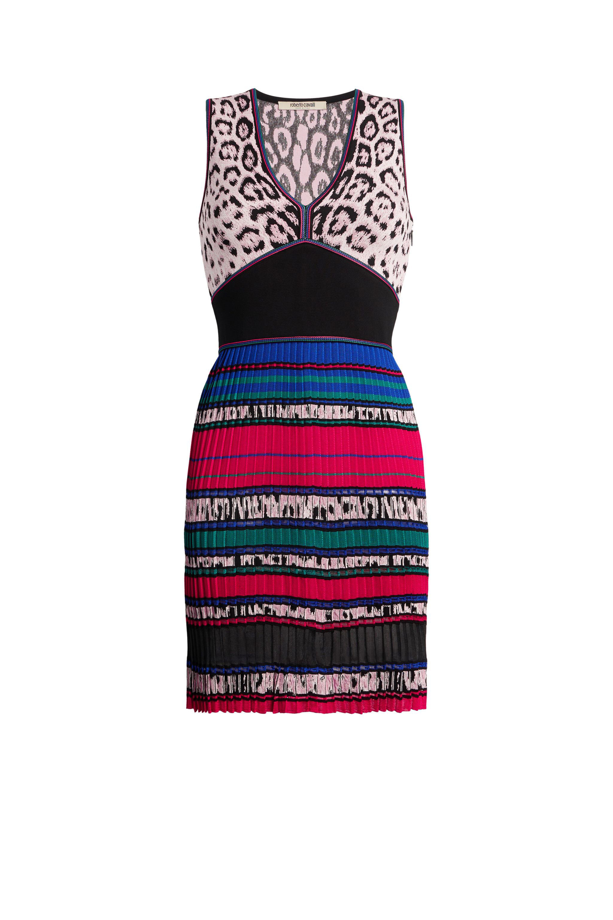RC Printed plissé knit mini dress Fuchsia JQM112-MI001