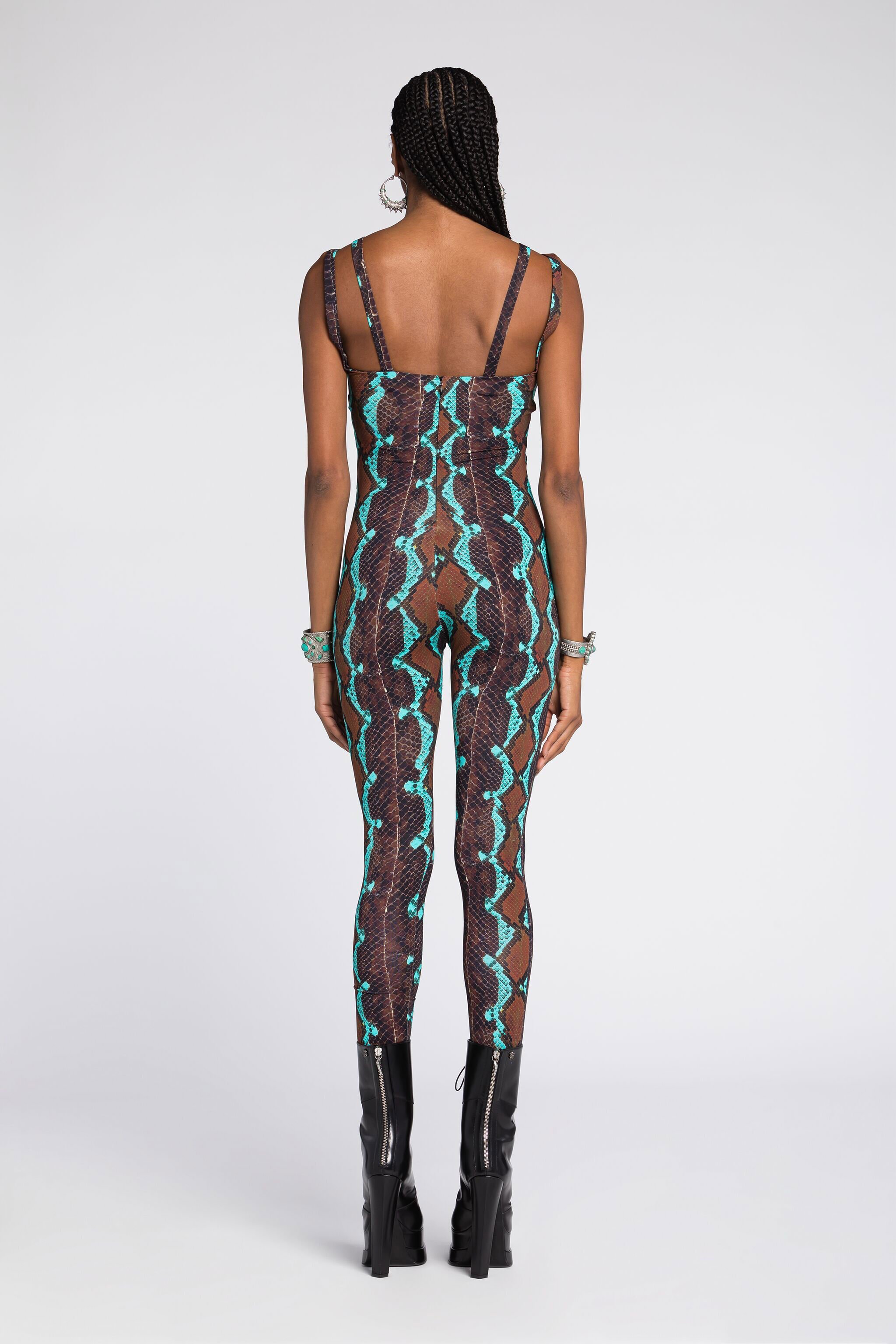 RC Snakeskin-Print Jumpsuit Dark brown/Light blue RKT163-LNH22