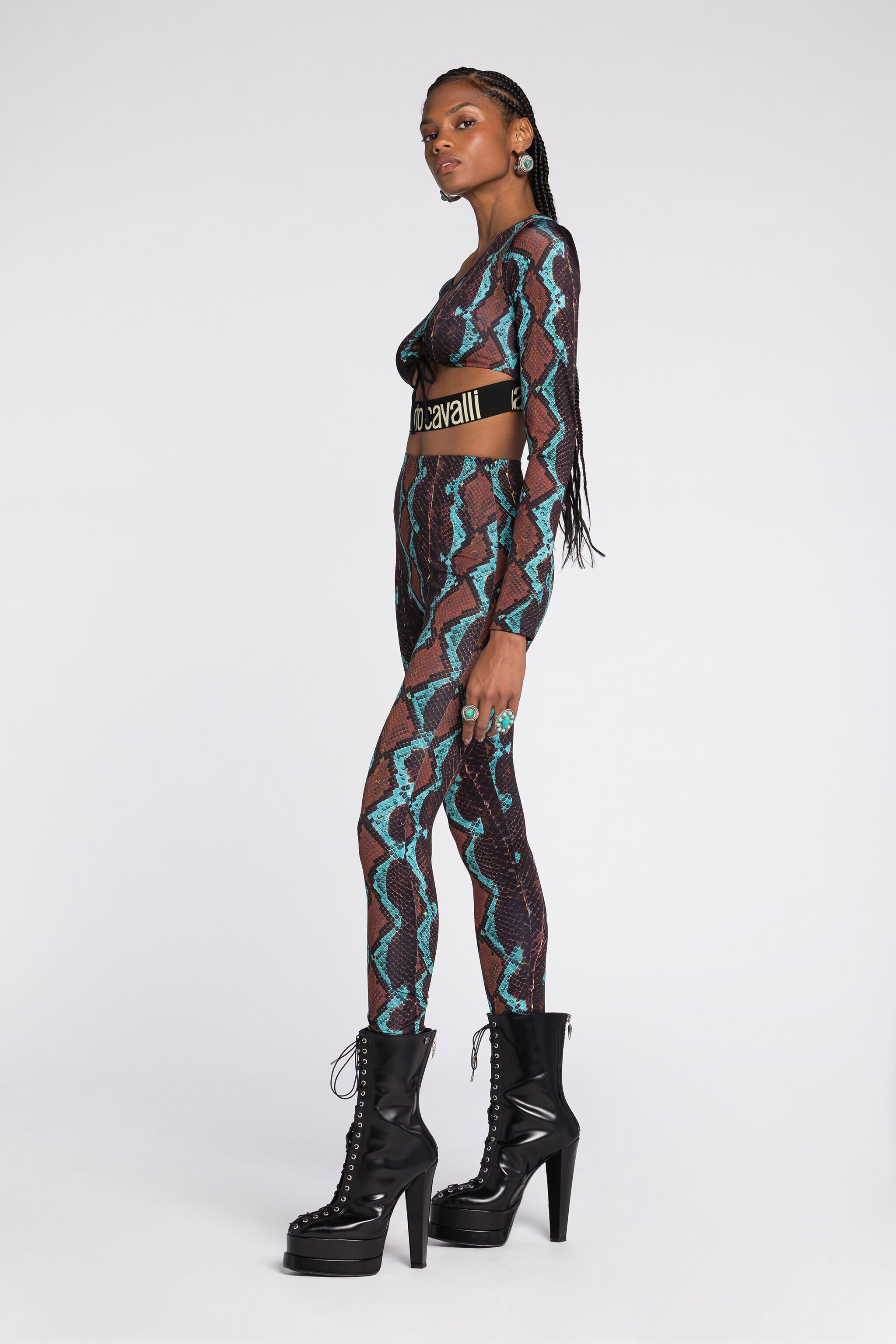 RC Snake-Print Leggings Dark brown/Light blue RKT25A-LNH22