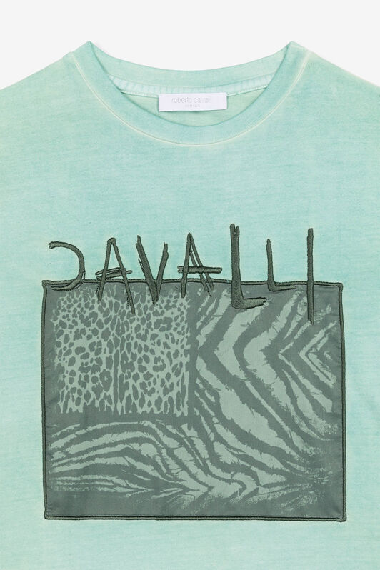 JU T-shirt con applicazione Animalier Patchwork Verde chiaro OJT620-ISA2J