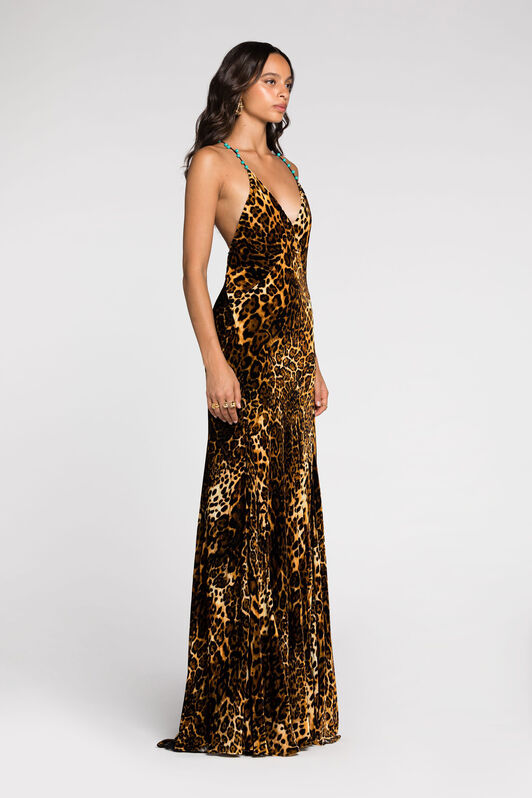 RC Crisscross back leopard print maxi dress Dark brown RKT138-FY058