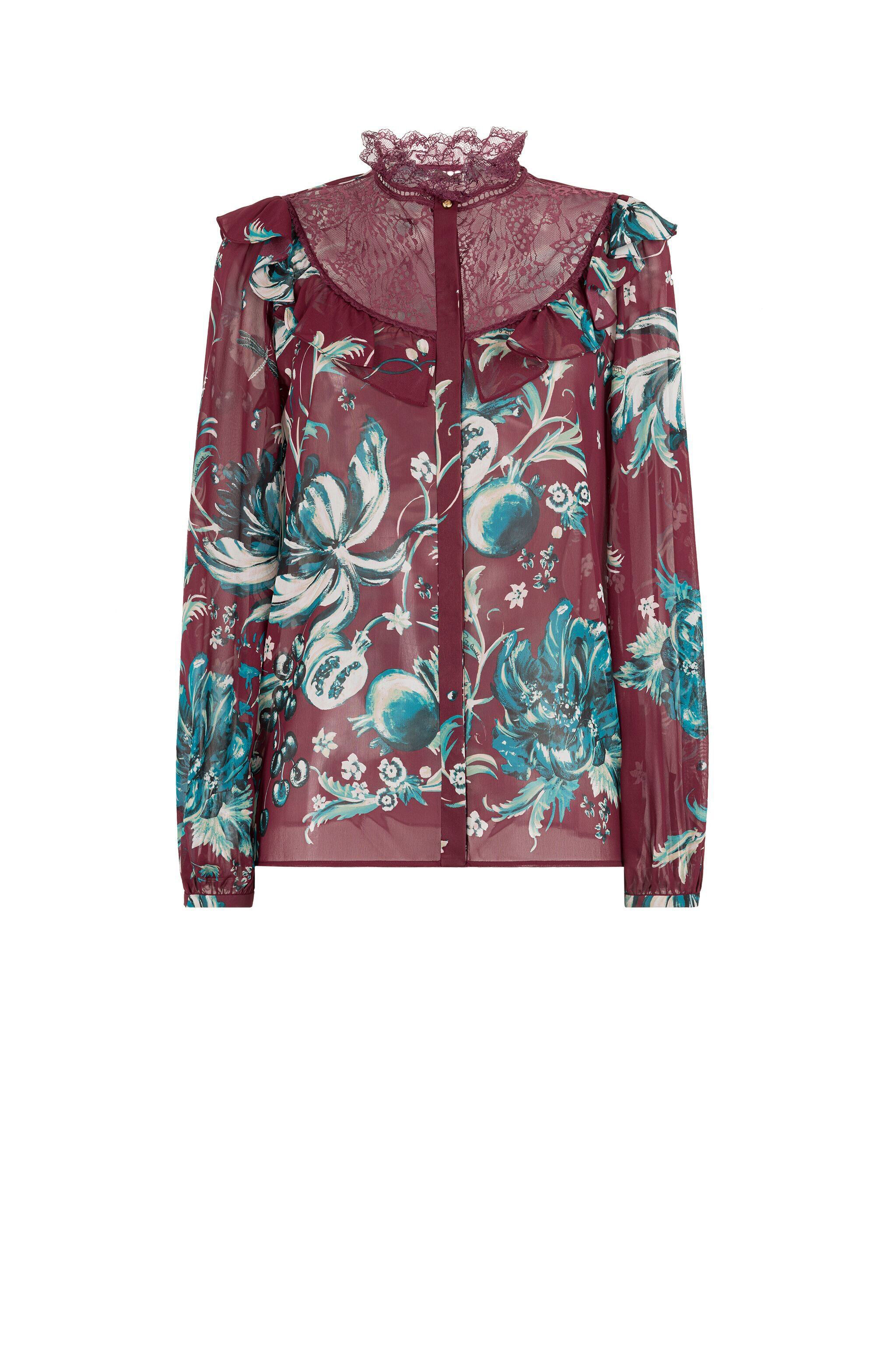 RC Floral-Print Silk Top Purple FQT714-GFF62