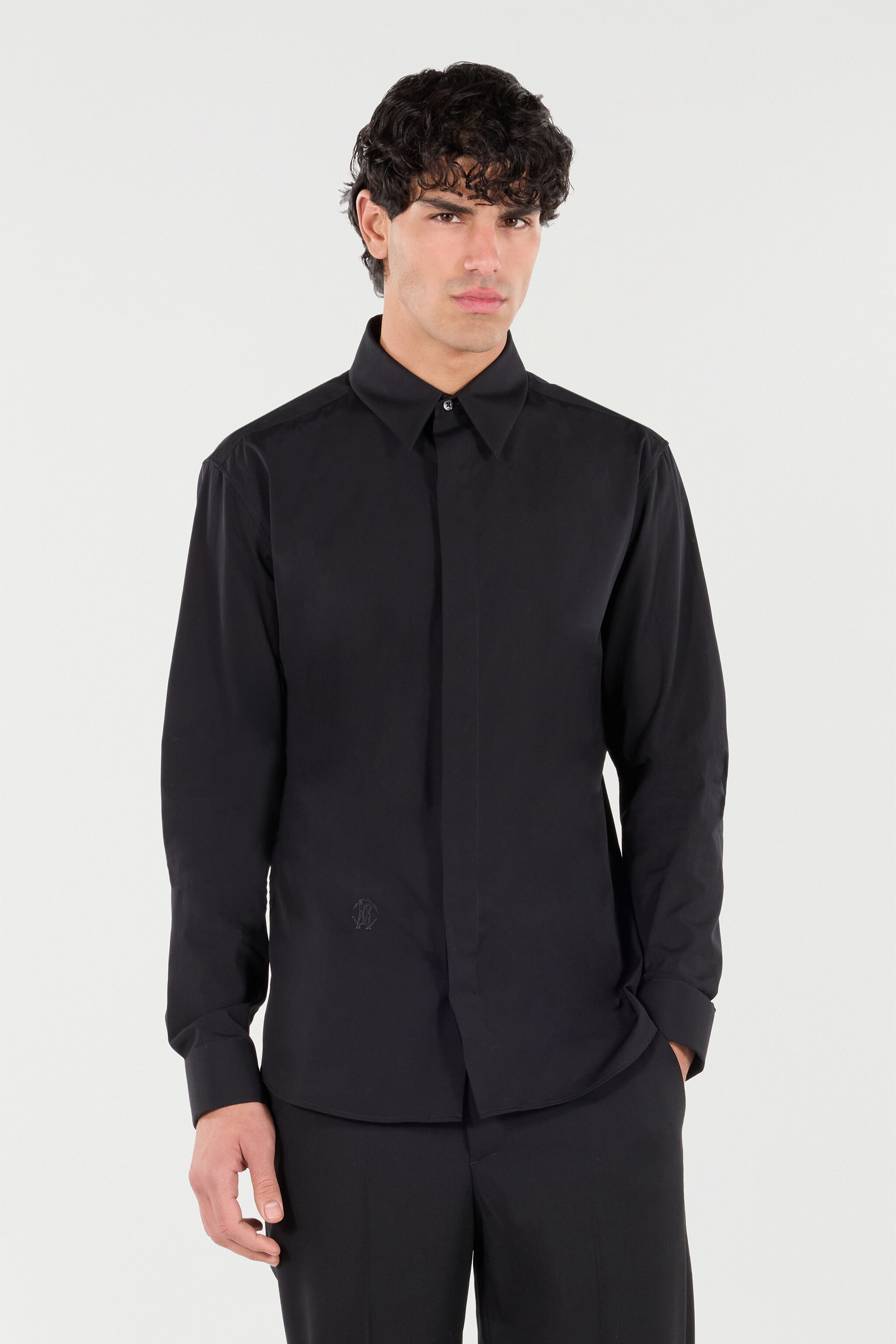 RC Cotton Shirt with Embroidery Black VRT700-CH026