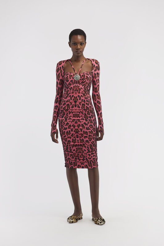 RC Midi-Kleid mit Leopardenmuster Fuchsia RWT171-LNI13