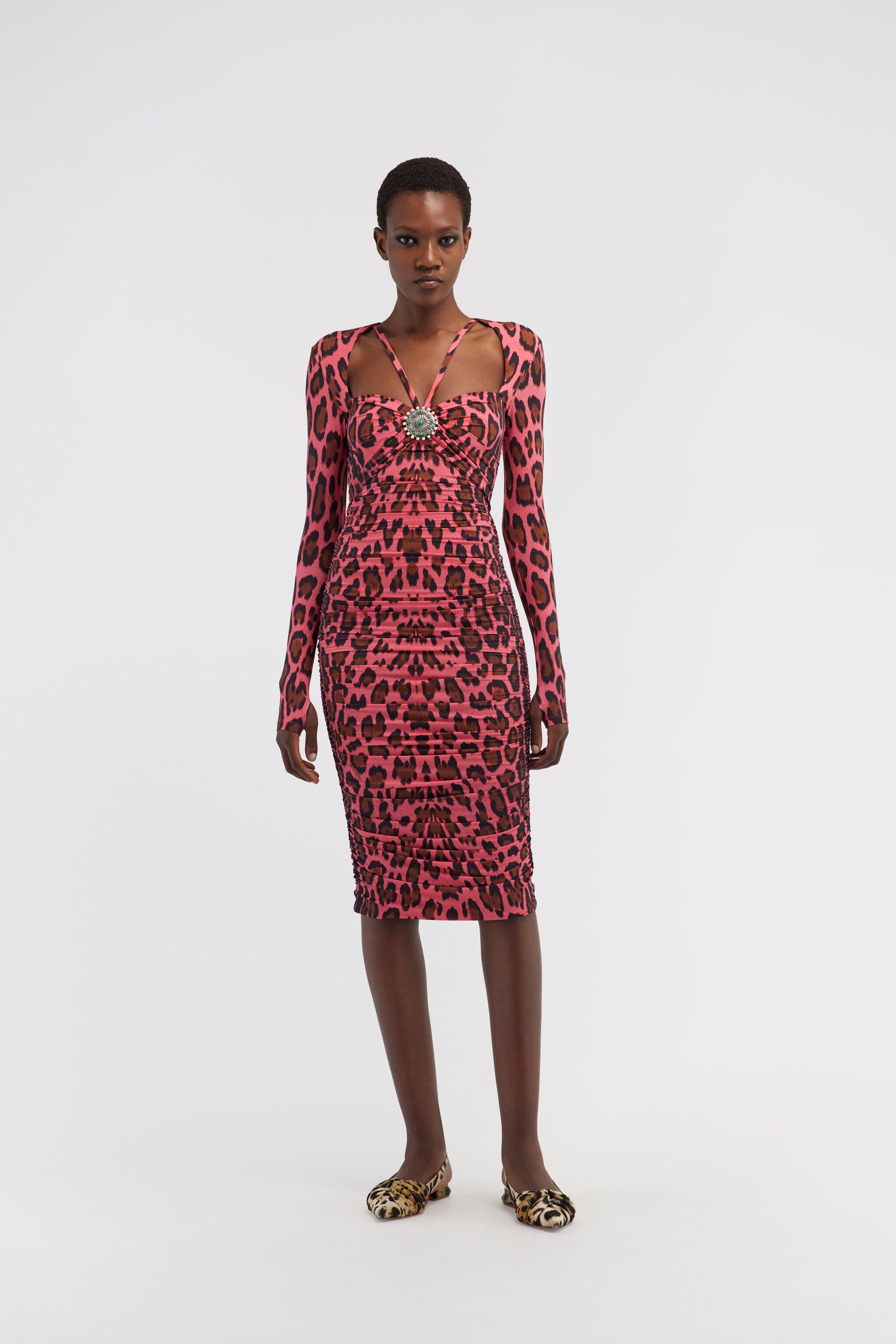 RC Midi-Kleid mit Leopardenmuster Fuchsia RWT171-LNI13