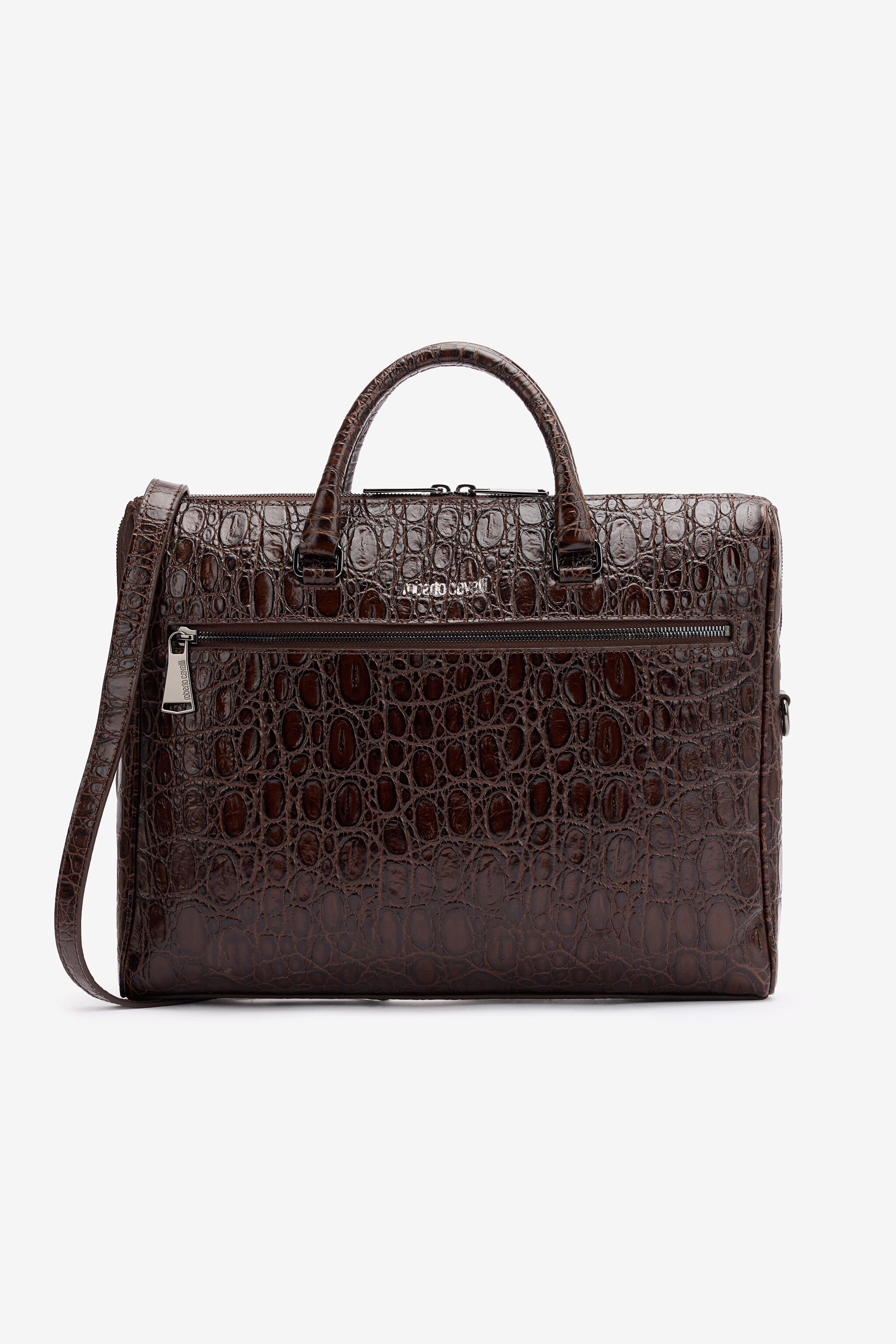 RC Crocodile-Print Document Bag Brown URB005-PZU02