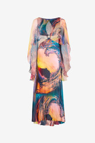 ${brand} Langes Kleid mit Itaca-Print und Cape ${colorDescription} ${masterID}