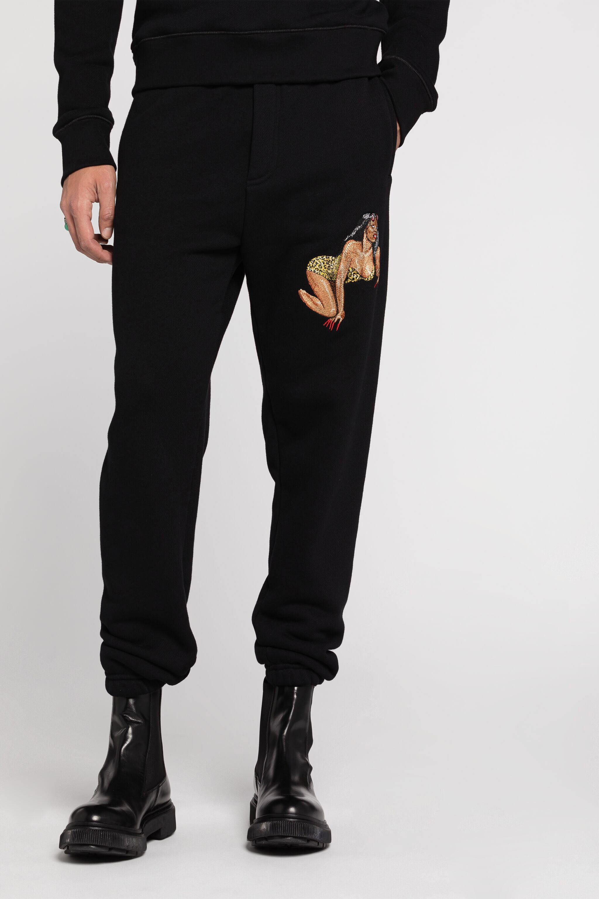 RC Embroidered Cotton Track Pants Black RRT25K-CF050