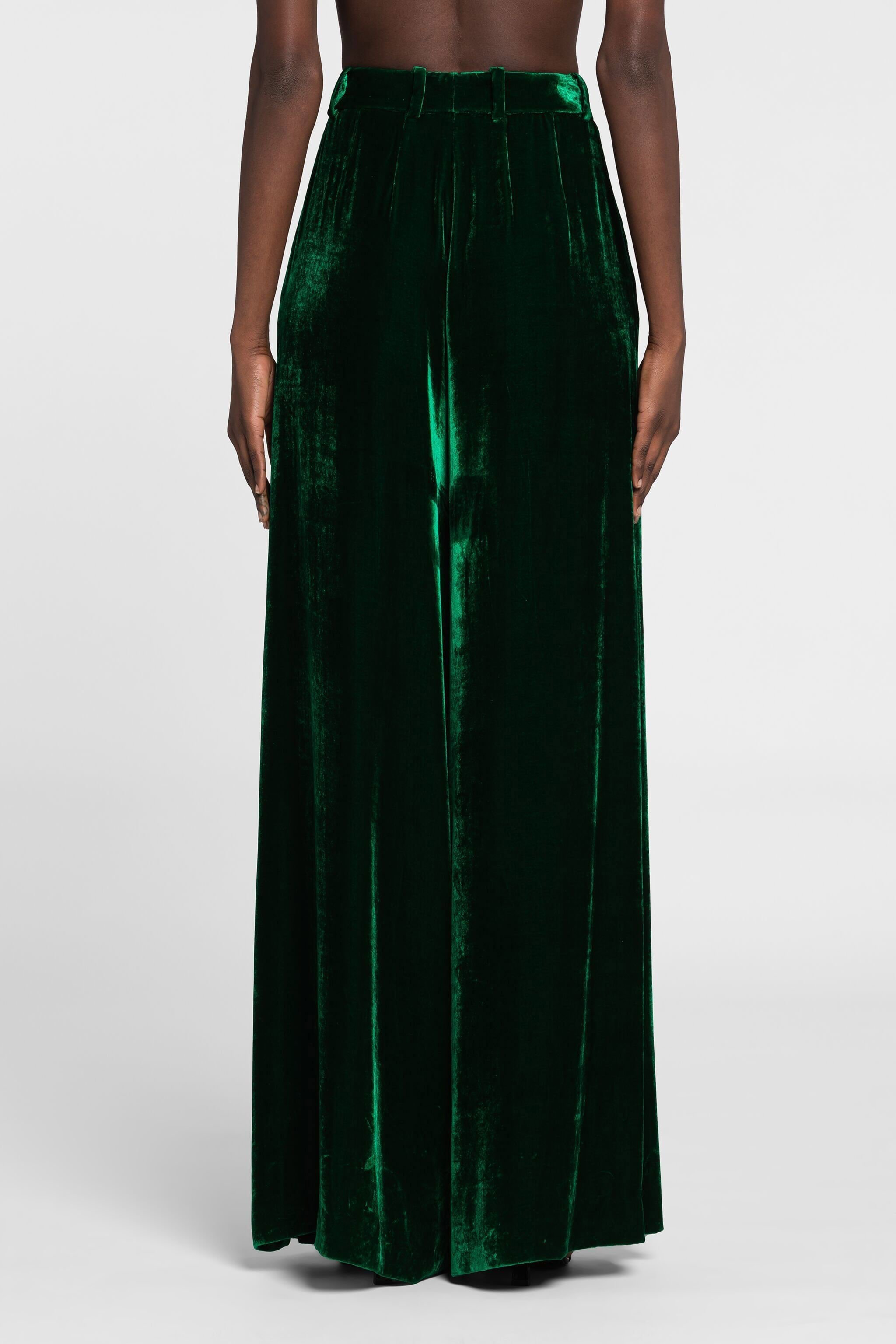 RC Tiger Tooth Wide-Leg Velvet Trousers Dark green PWT205-VL067