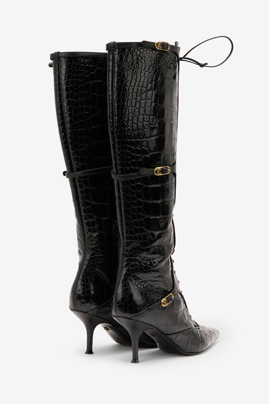 RC Pointed Lace-Up Boots in Crocodile-Effect RC Pointed Lace-Up Boots in Crocodile-Effect Schwarz VKS017-PZ579