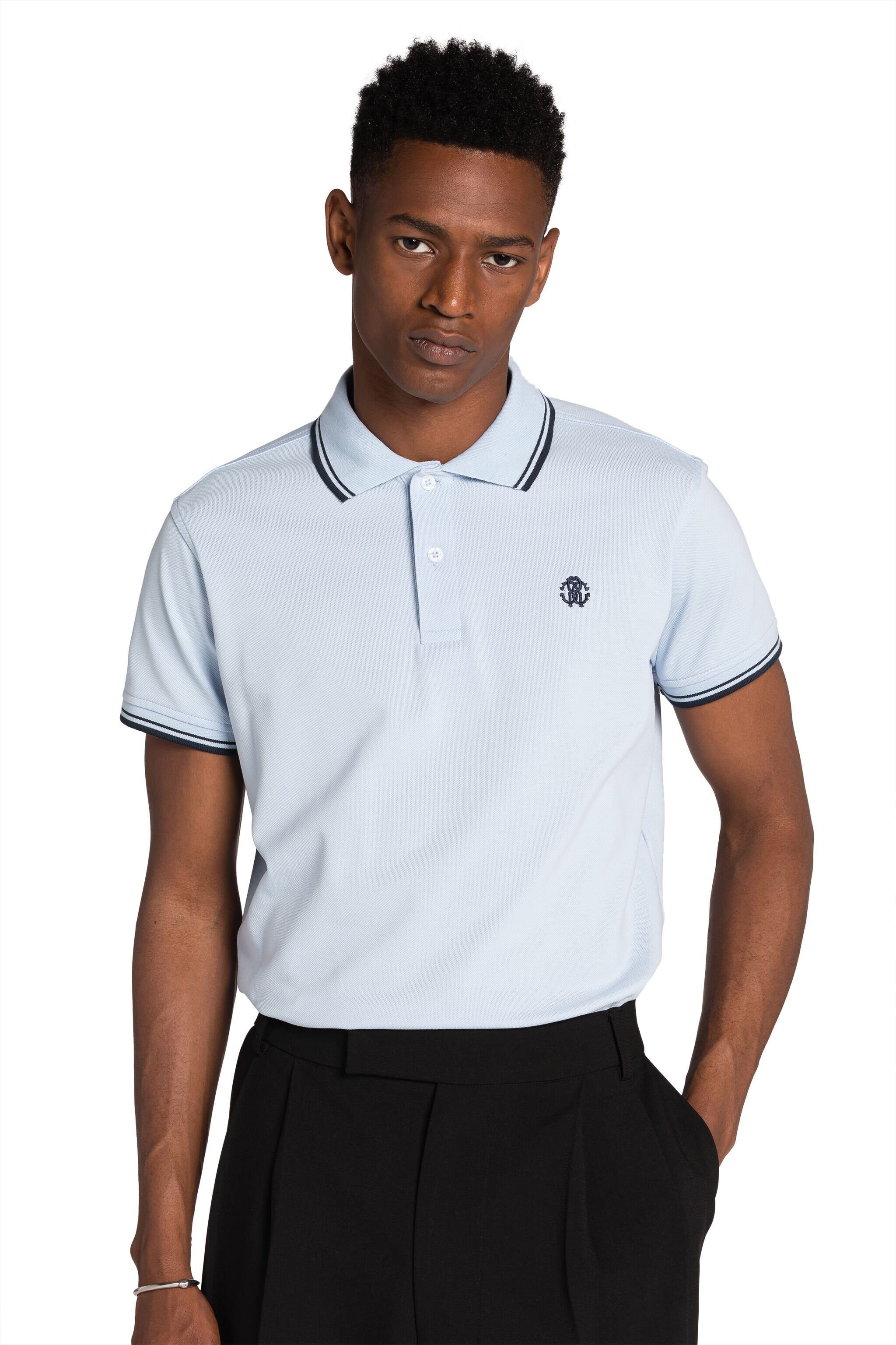RC RC Monogram-Embroidered Polo Shirt Bleu clair KOT60A-KB017