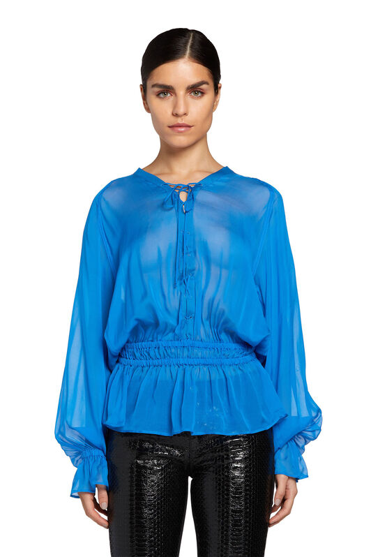 RC Tie-Front Silk Top RC Tie-Front Silk Top Blau FST712-CC003
