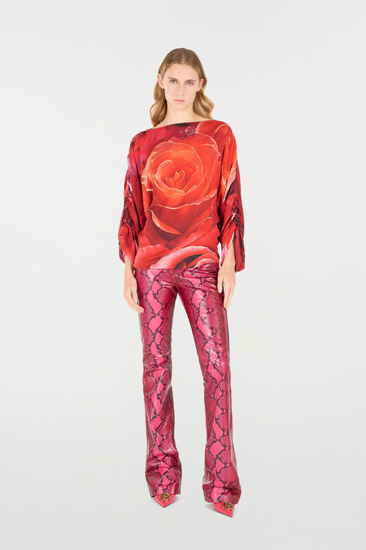 RC Sweater With Gathered Sleeves And Rose Print Red UKT726-KWN48