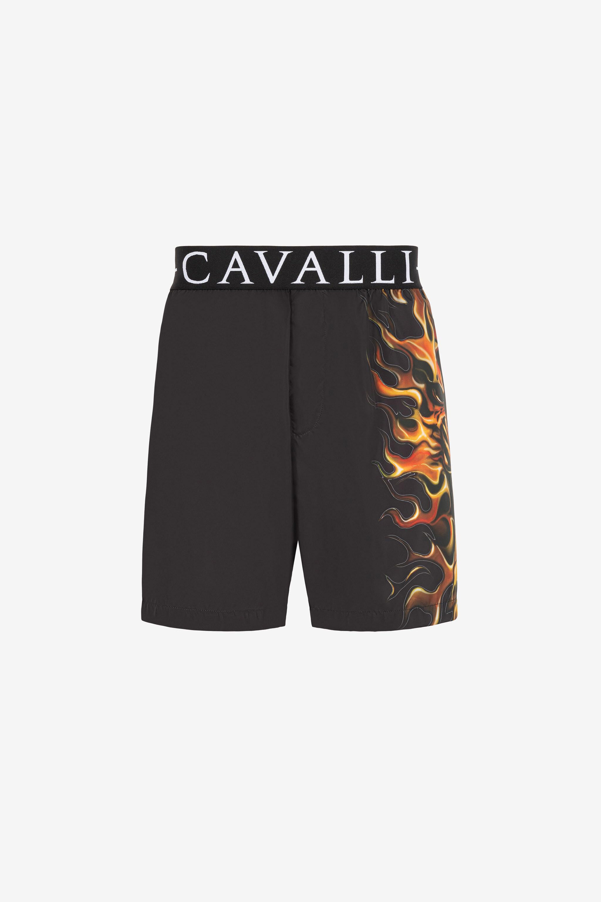 RC Badeshorts mit Flammen- und Löwen-Print Schwarz ONH00C-SB053