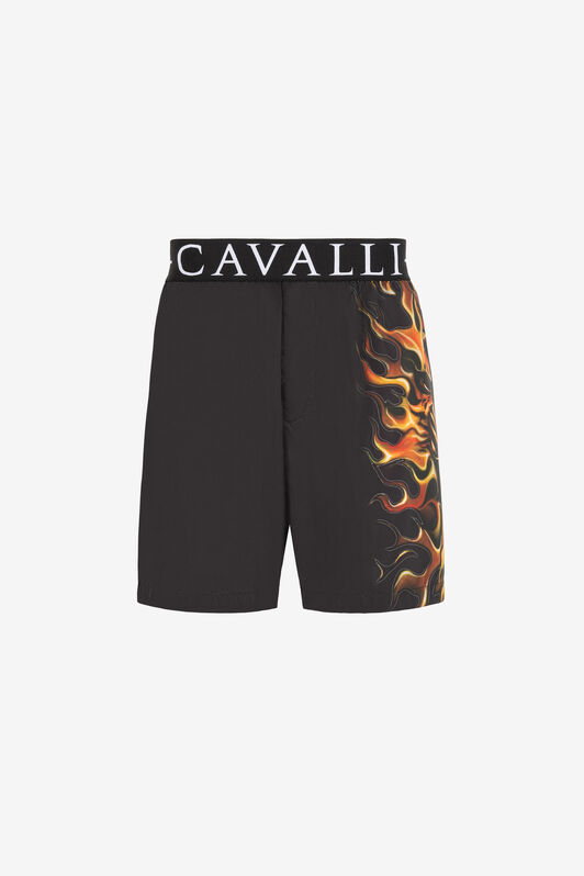 RC Badeshorts mit Flammen- und Löwen-Print RC Badeshorts mit Flammen- und Löwen-Print Schwarz ONH00C-SB053