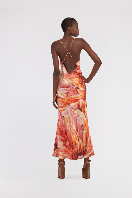 RC Plumage print long dress Orange SWT151-4QL71