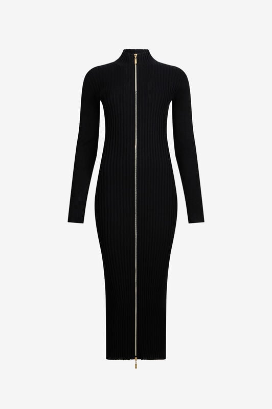 JC Abito Midi Nero A Costine Con Zip Frontale BLACK VFT255-VF402