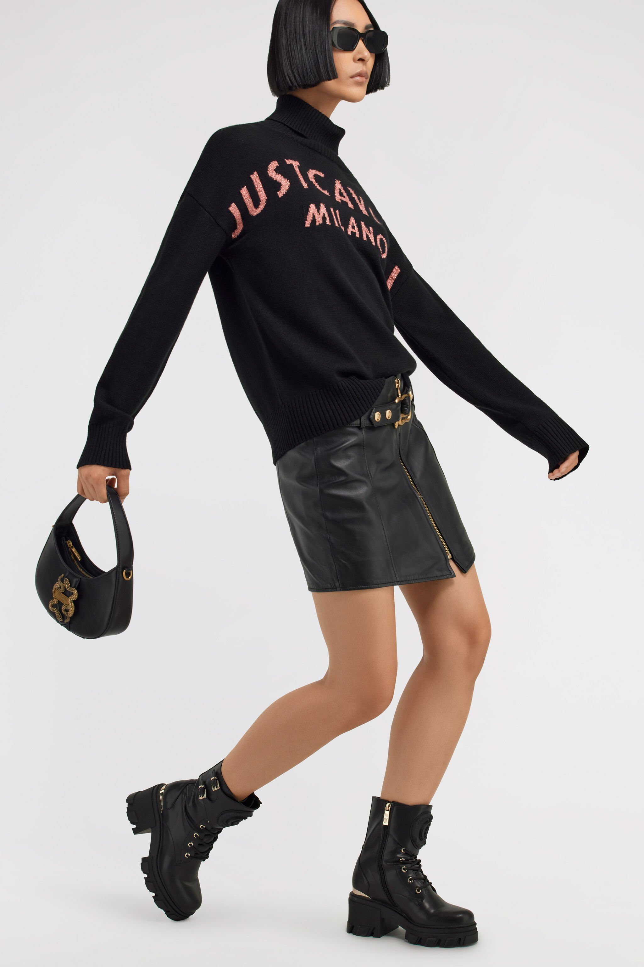 JC Just Cavalli leather skirt Noir TFP006-TF135