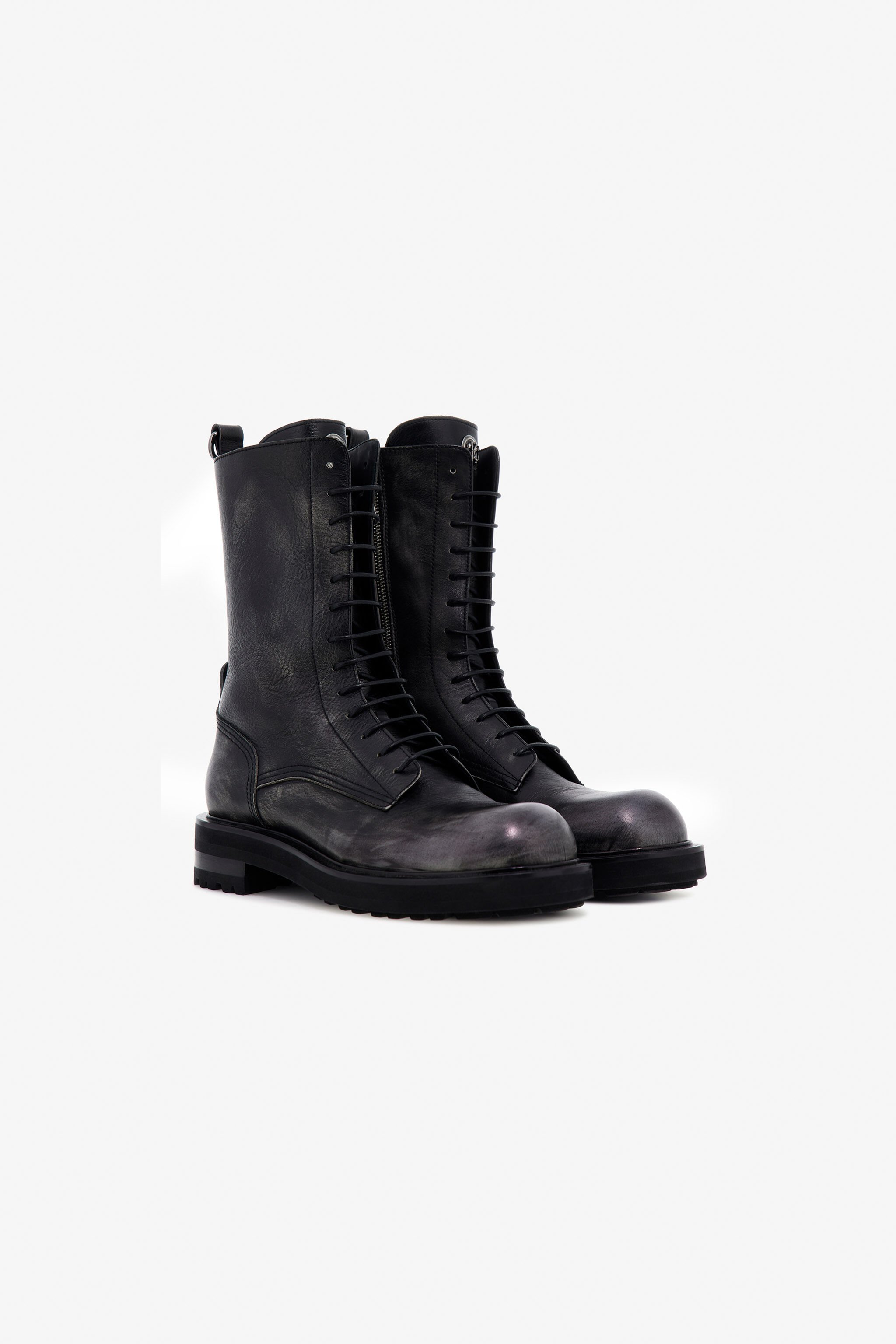 RC Leather Lace-Up Boots Black TRS013-PN195