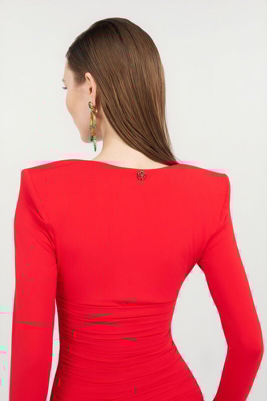 RC Draped Mini Dress CORAL RED WQT152-LL006