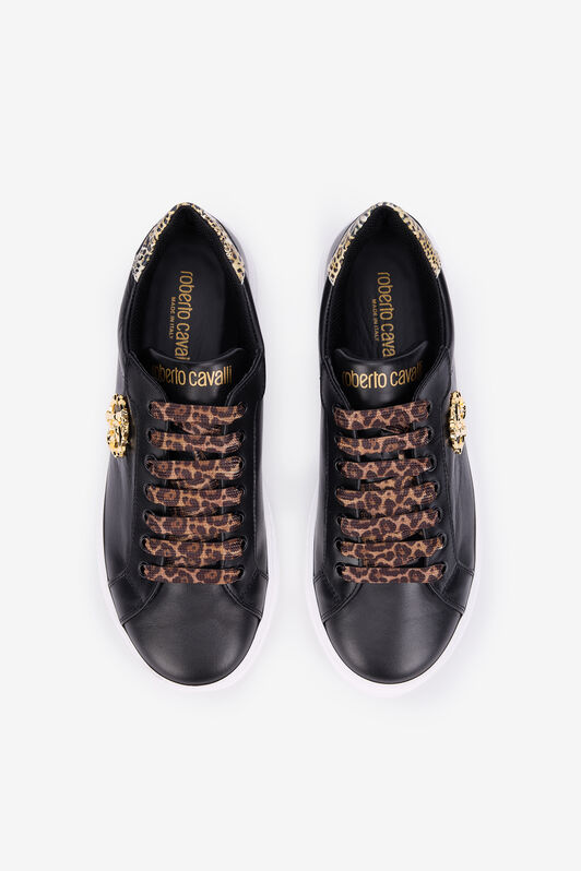 RC Black Leather Sneaker With Monogram RC BLACK QOS01J-PZO13