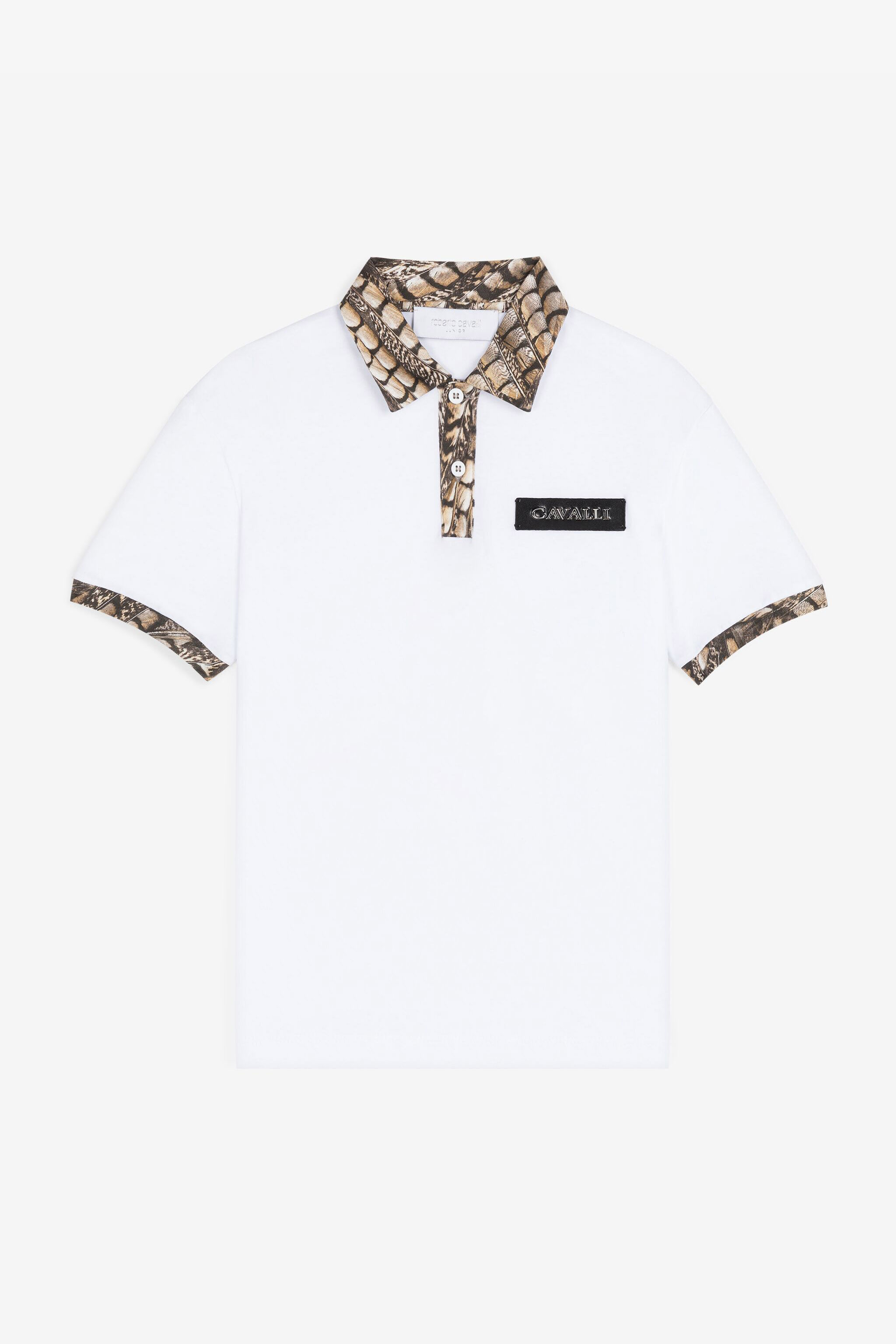 Falcon Print Cotton Polo Shirt in White for Boys Roberto Cavalli