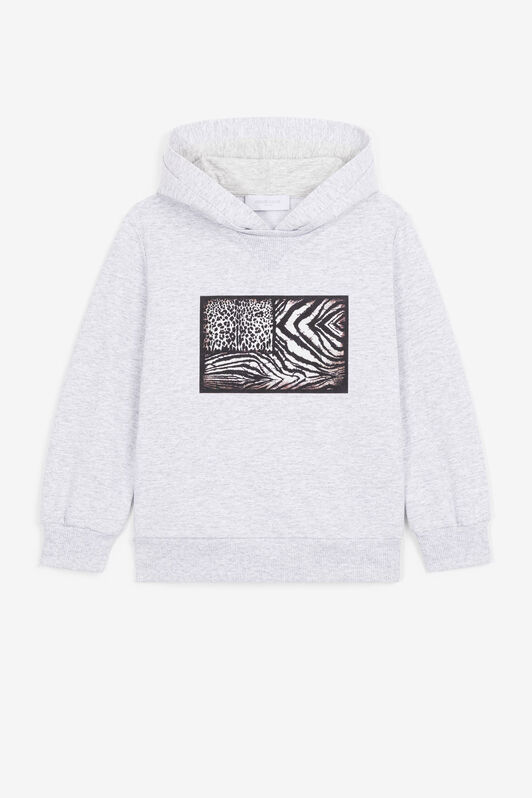 JU Kapuzensweatshirt mit animalischem Patchwork-Print Grau PJT972-CF050