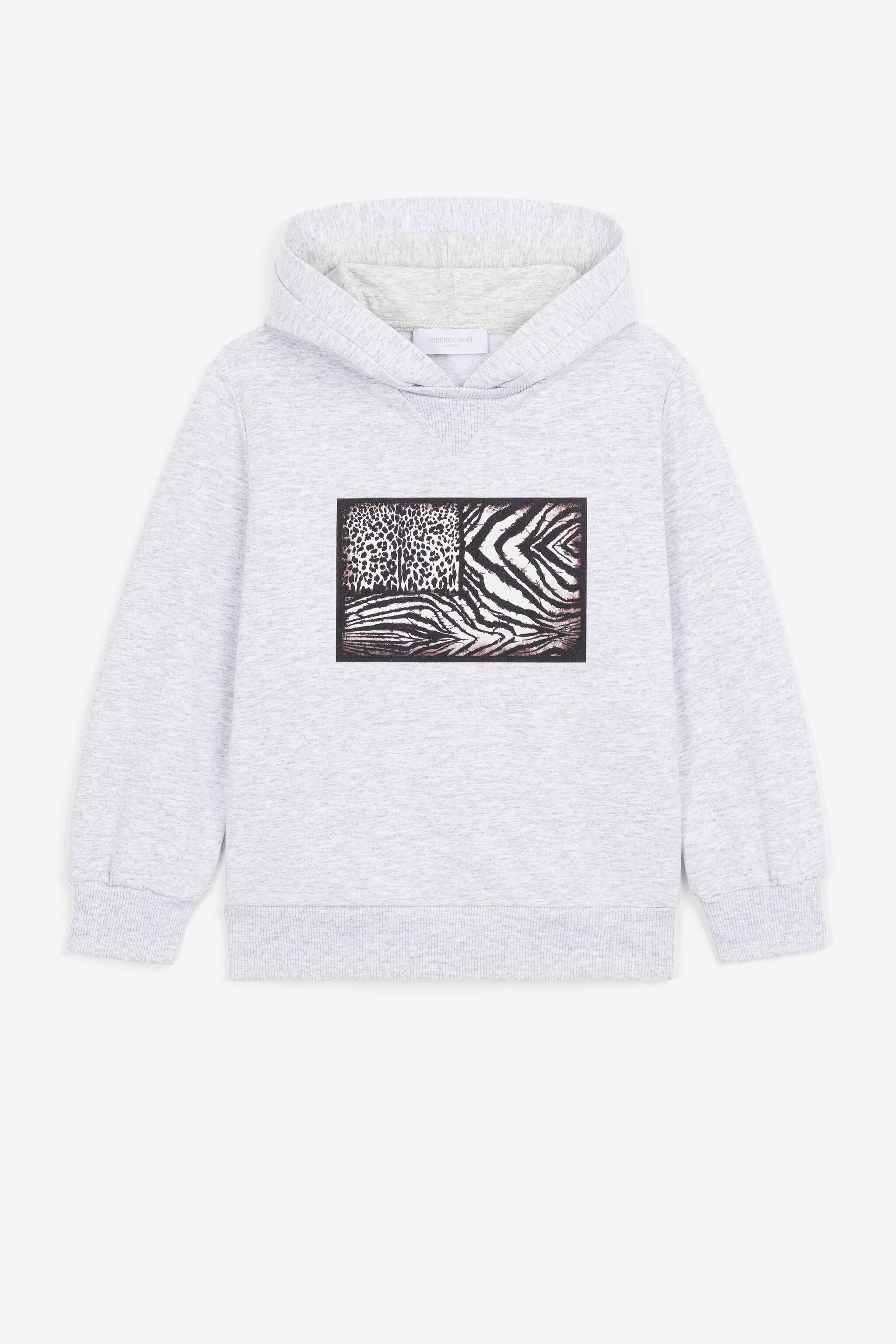 JU Kapuzensweatshirt mit animalischem Patchwork-Print Grau PJT972-CF050