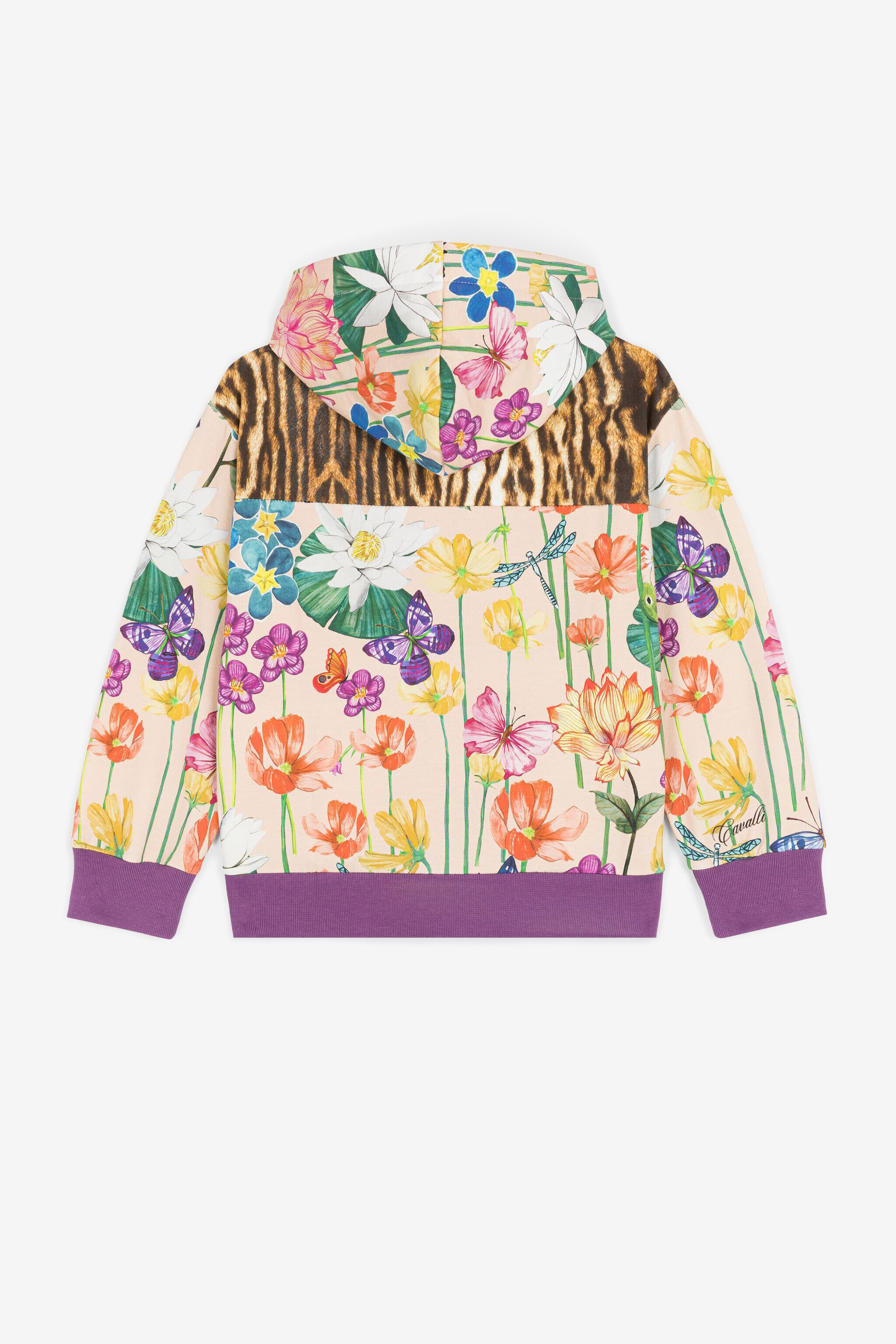 JU Sweat à capuche zippé à imprimé floral et léopard Rose PJT941-GBF23
