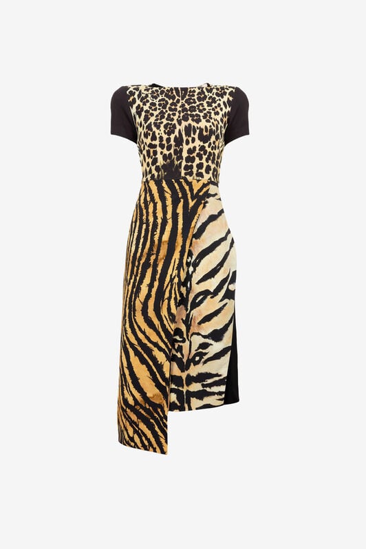RC Patchwork-Kleid mit Animalier-Print RC Patchwork-Kleid mit Animalier-Print Hellbraun NQT134-ORB79