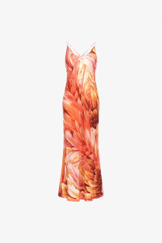 RC Plumage print long dress Orange SWT151-4QL71