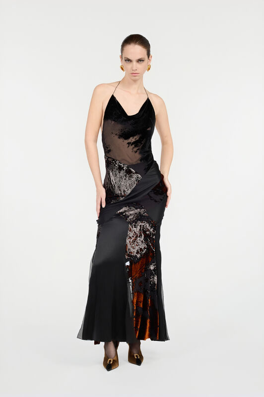 RC Long Black Dress With Marine Print Black VWT142-VL066