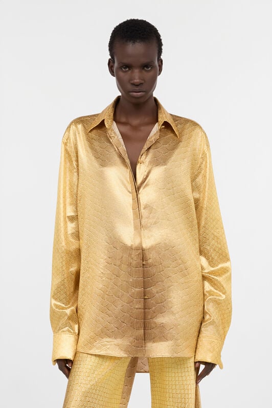 RC Golden Beige Silk Shirt with Scale Print BEIGE/GOLD WWT700-SZS31