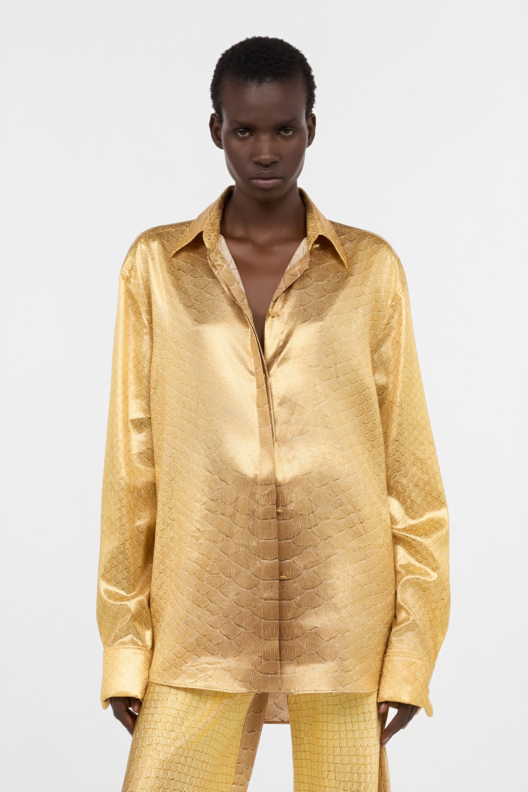 RC Golden Beige Silk Shirt with Scale Print BEIGE/GOLD WWT700-SZS31