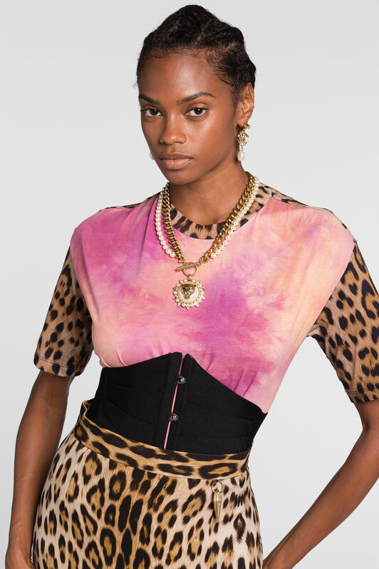 RC Leopard-print tie-dye panelled T-shirt RC Leopard-print tie-dye panelled T-shirt MACULA NATURALE QKT61B-3PF53