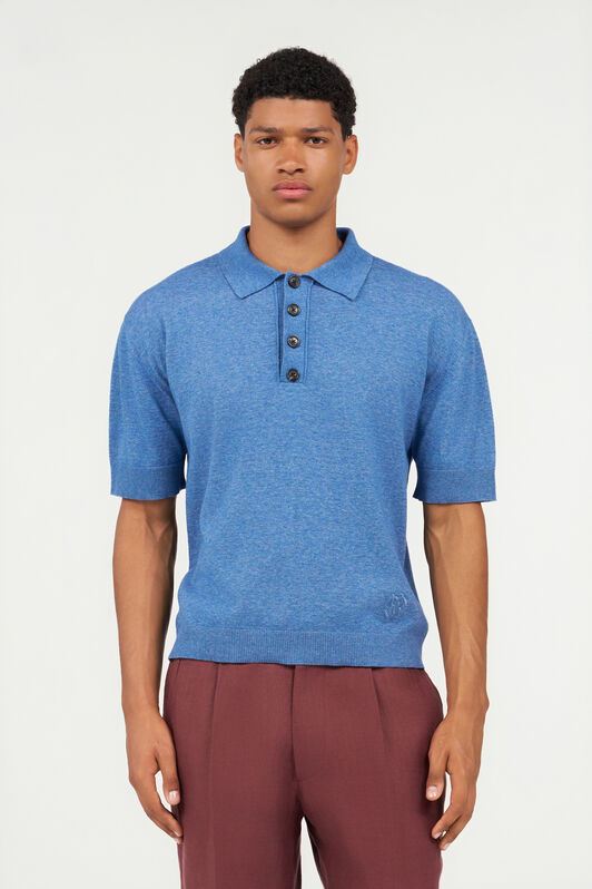 RC Blue Knit Polo Shirt with Embroidered Logo ENDLESS SKY WNM609-MG001