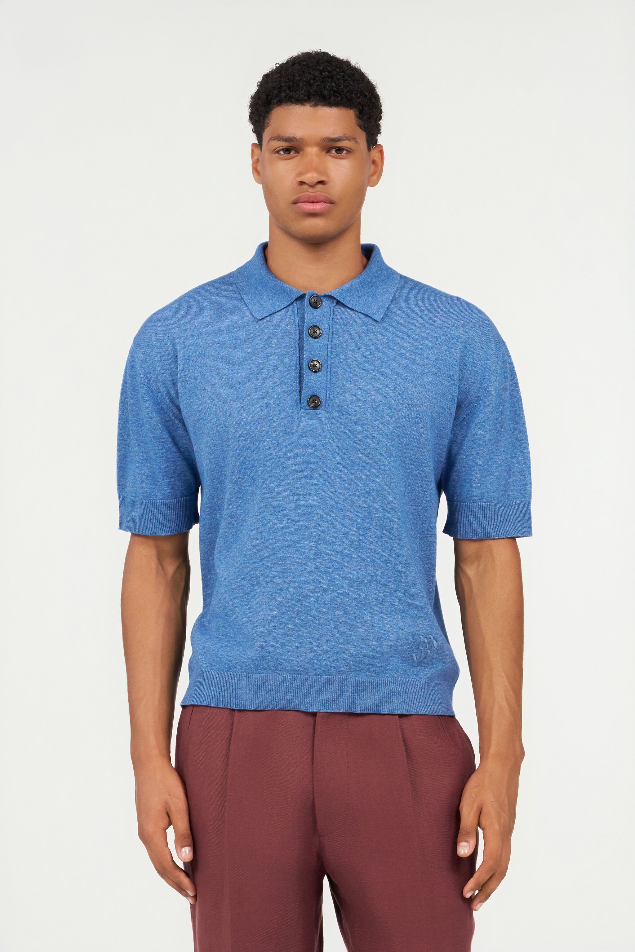 RC Blue Knit Polo Shirt with Embroidered Logo ENDLESS SKY WNM609-MG001