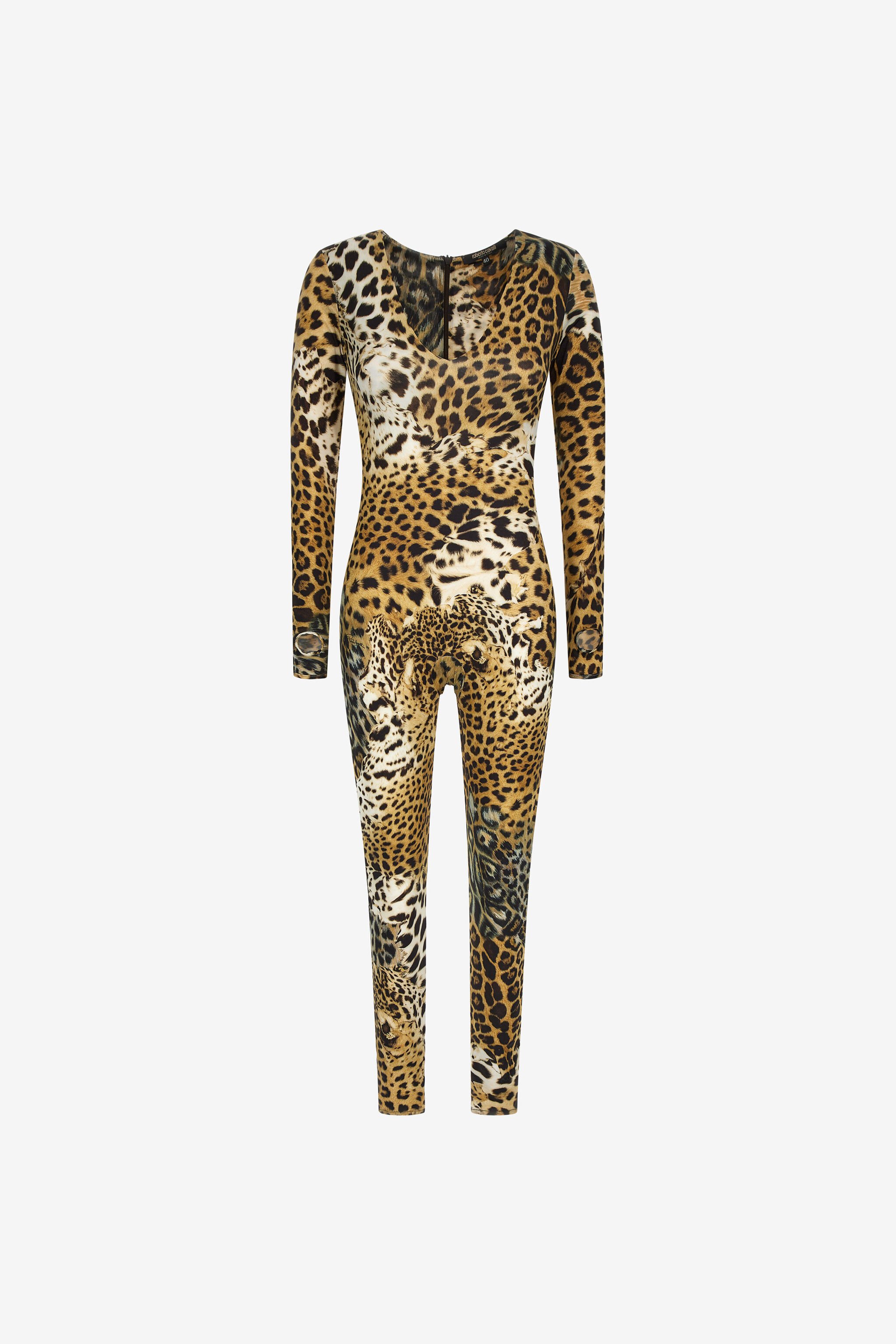 Tuta stampa Jaguar Skin in Marrone chiaro da Donna Roberto Cavalli