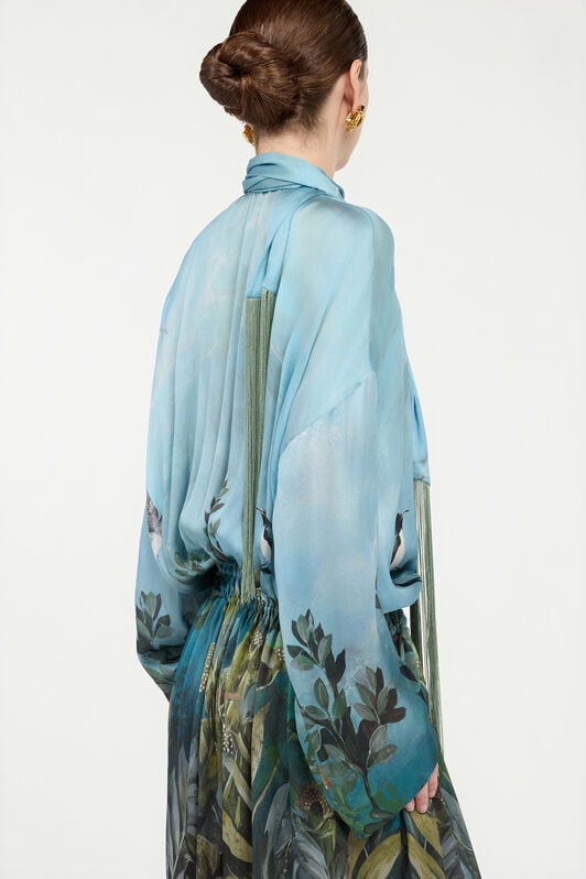 RC Kleid Aus Seide Mit Print Aus Der Natur RC Kleid Aus Seide Mit Print Aus Der Natur Grün/Blau VWT139-HZQ70