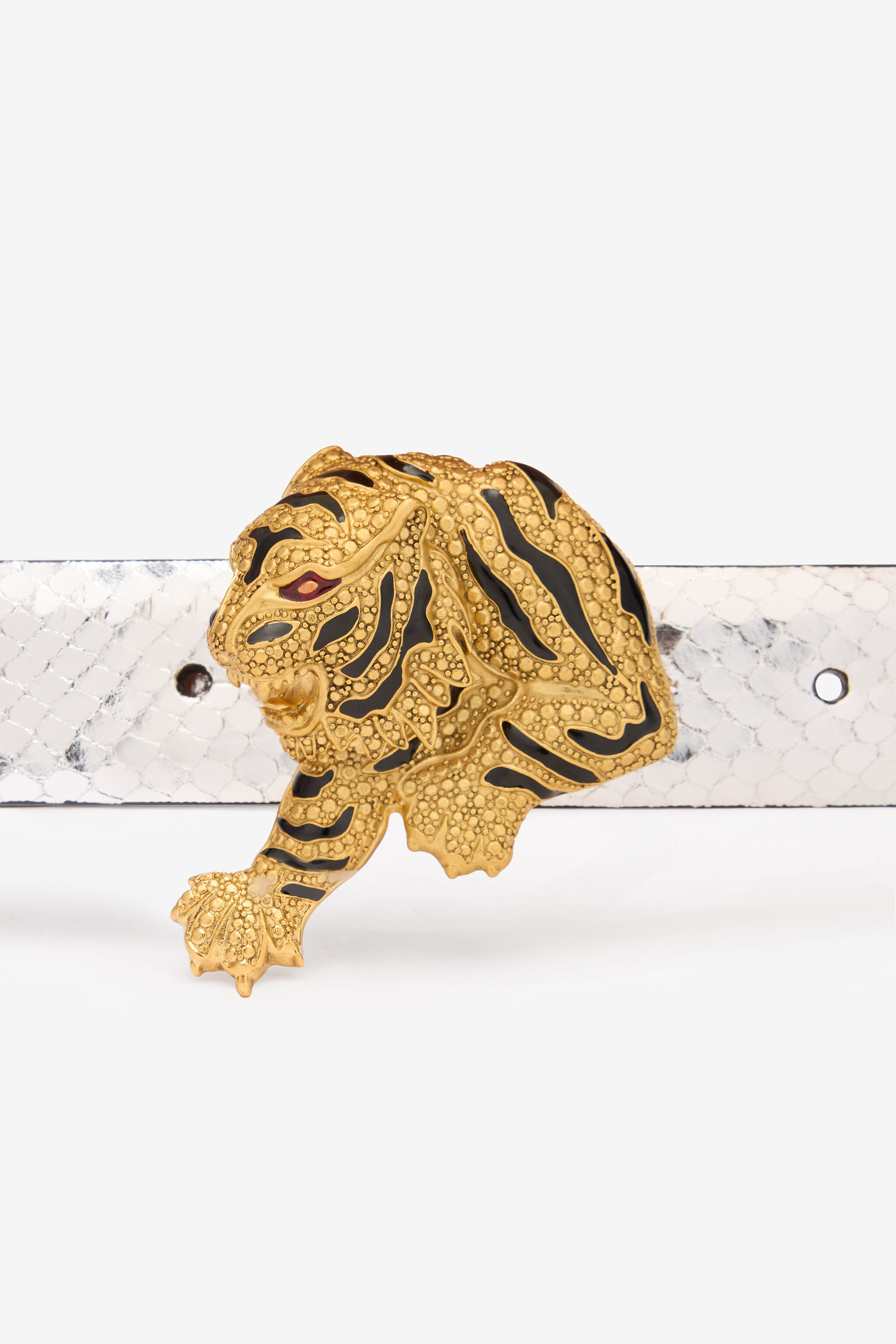 RC Belt with Snake Print and Jewel Tiger Detail Silver TKC002-PZ579