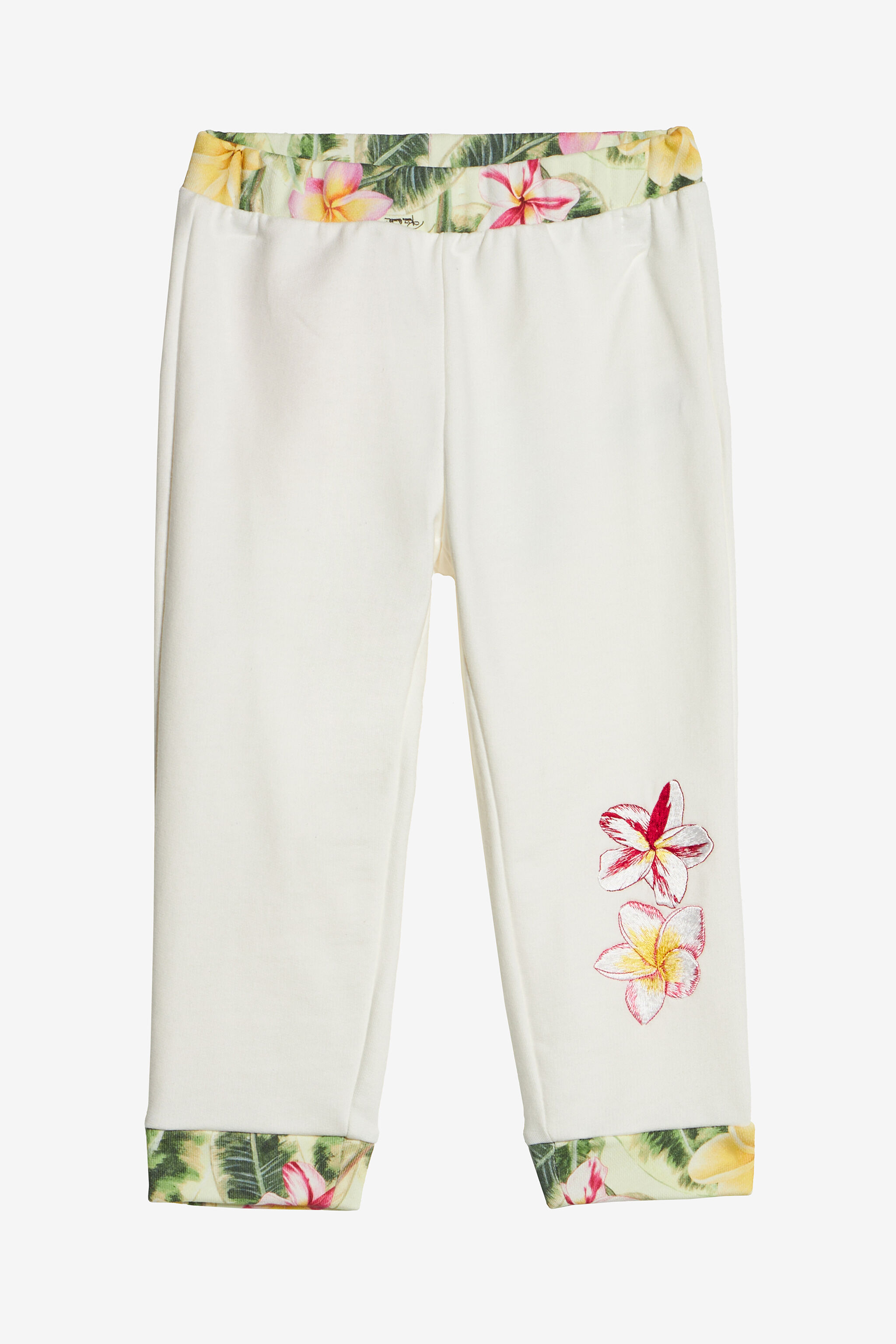JU Pantaloni Con Fiori E Monogram RC Ricamati MILKY WHITE UJT222-CF050