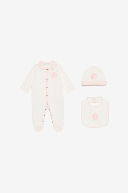JU Set Aus Mütze, Lätzchen Und Strampelanzug Mit Monogramm RC Rosa UJT829-JD001