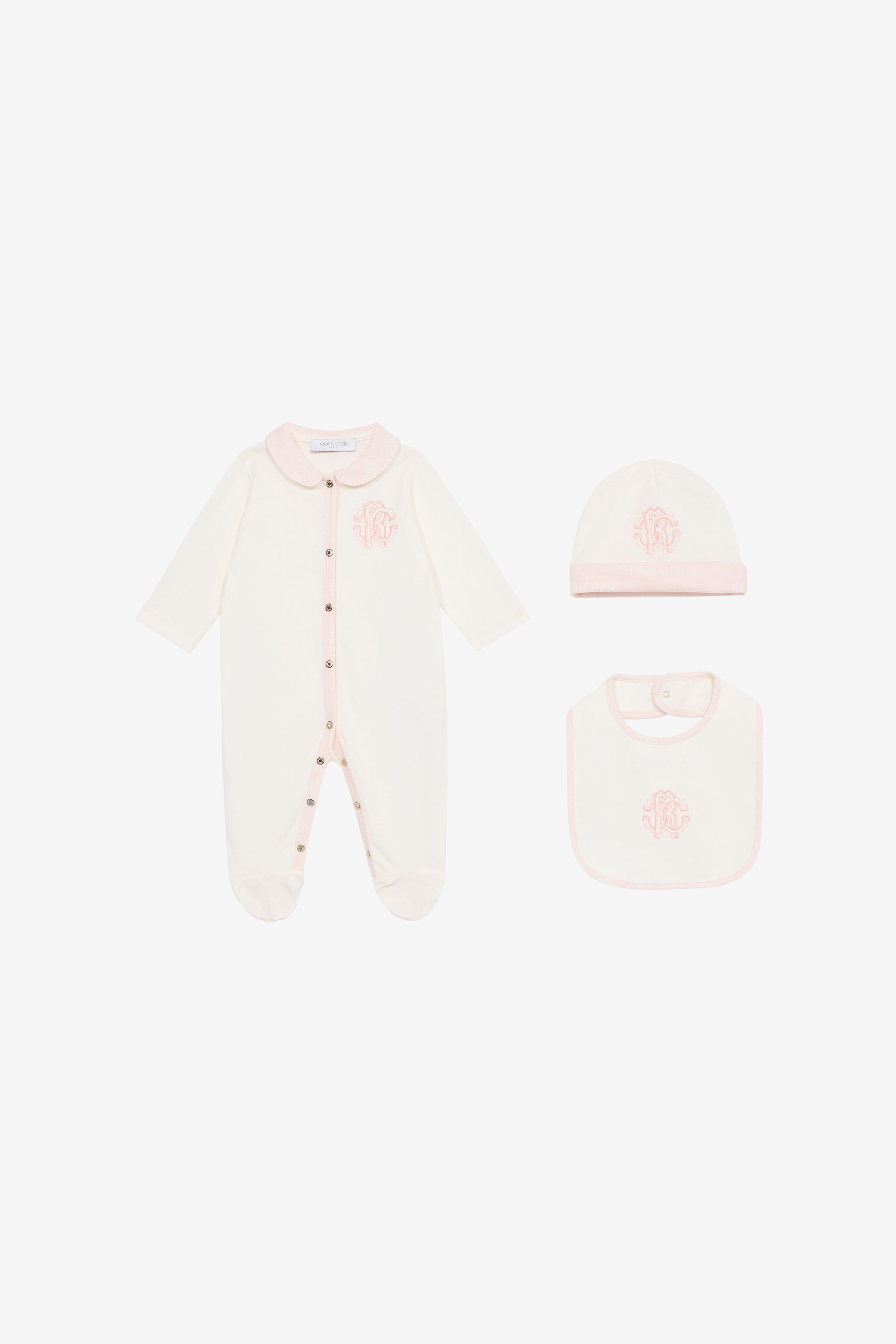 JU Set Aus Mütze, Lätzchen Und Strampelanzug Mit Monogramm RC Rosa UJT829-JD001