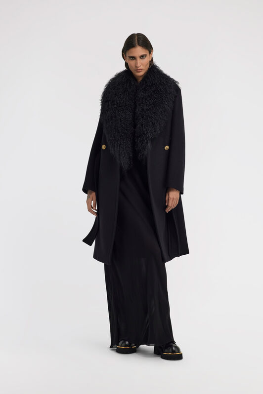 RC Coat with fur collar Black TKQ520-GA061