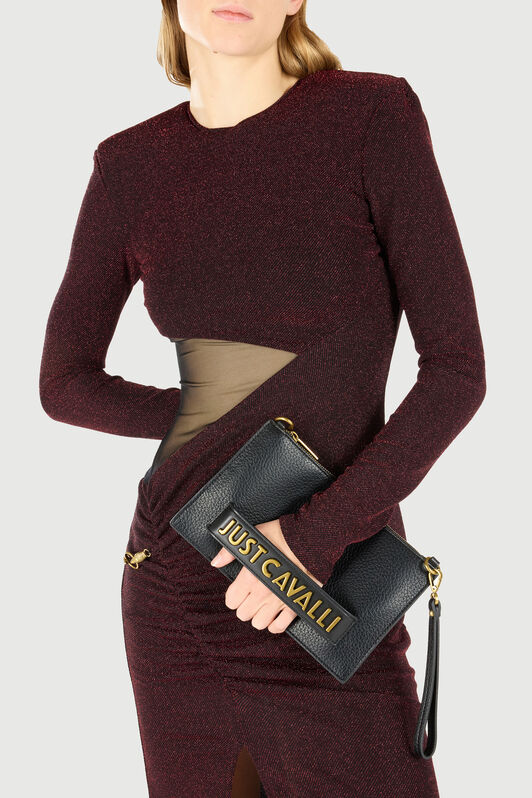JC Hammered Clutch With Lettering Black TFB064-TF429
