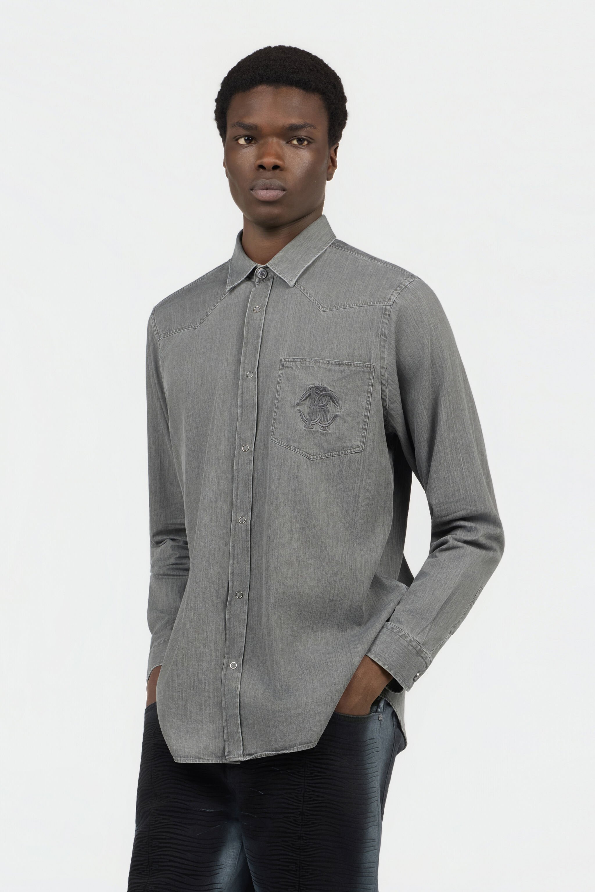 RC Grey Cotton Shirt with Embroidered Logo BLACK SOT70H-CH006