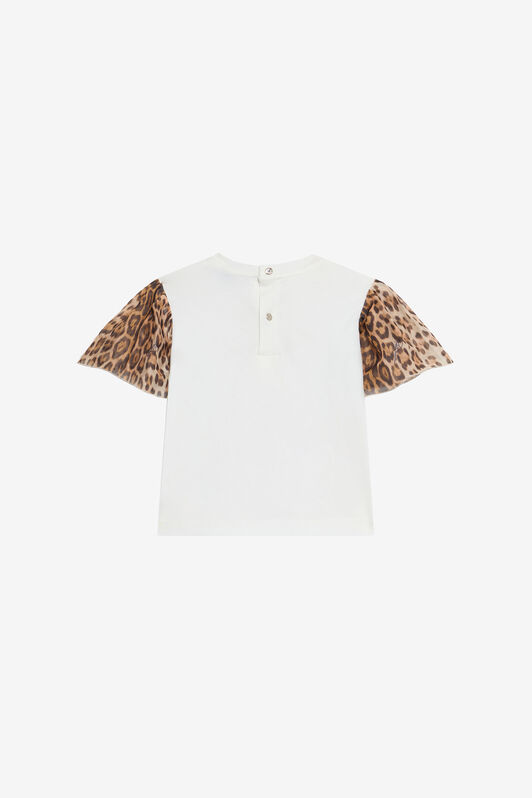 JU Milk White T-Shirt with Jaguar Skin Sleeves MILKY WHITE VJT605-JD001